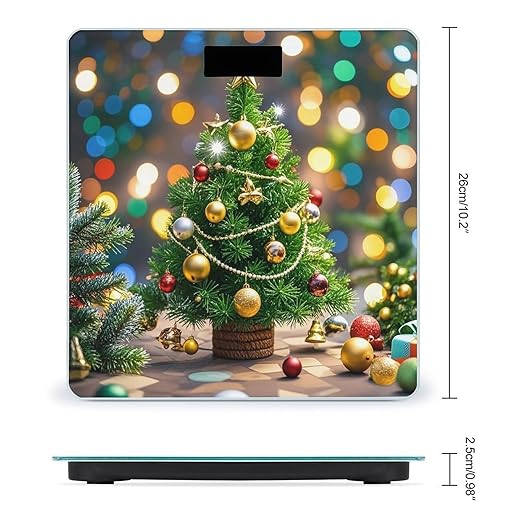 Christmas Tree and Bells Scale for Body Weight Highly Accurate Digital Bathroom Body Scale Digital Bathroom Scales for People Anti-Slip Large LCD Display Smart Scales