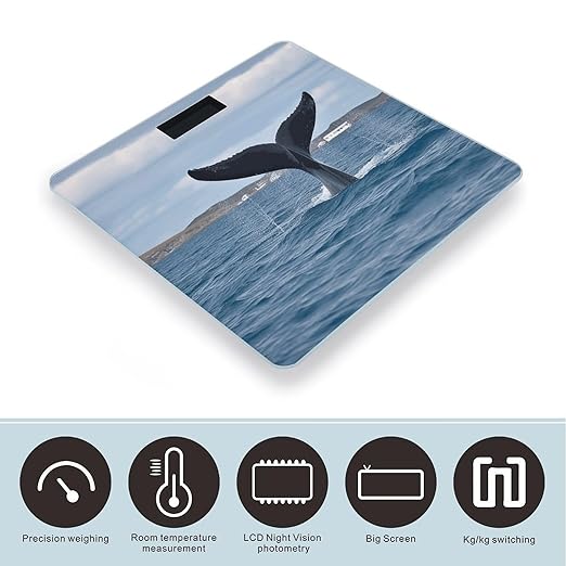 Whale Tail Scale with LCD Precision Weighing Scales Sturdy Tempered Glass Weight Scales Easy-to-Read Anti-Slip Weight Digital Bathroom Scale for Daily
