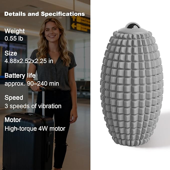 HODEMI Electric Vibrating Massage Roller Handheld Muscle Massager with Ball-Shaped Rolling Head 3 Speed Rechargeable Silicone Massager for Muscle Relaxation at Gym Office &amp Travel (Gray)