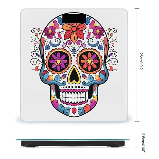 Sugar Skull Bathroom Scale Large LCD Backlight Display Digital Scale Rounded Corners Body Scales Automatic Power On/Off Bathroom Scales for Home Bedrooms