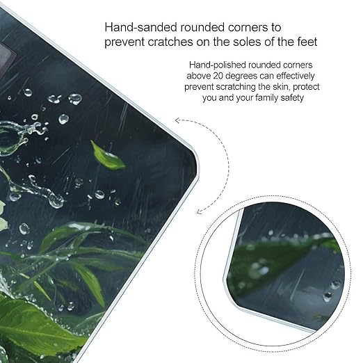Green Floral Plant Bathroom Scale for Body Weight LCD Display Digital Bathroom Scale Tempered Glass Bathroom Weight Scales Fashion Smart Scales for Home Bedroom 400 Lb