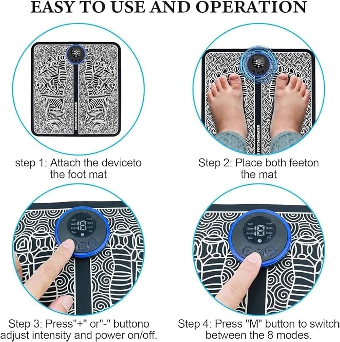 EMS Electric Foot Massager Pad for Blood Circulation and Muscle Stimulation with 19 Levels and 8 Modes