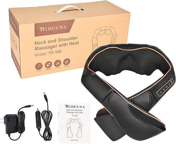 TRIDUCNA Neck Back Massager with Heat Shiatsu Electric Deep Tissue with 3D Kneading Massage 3 Intensity Levels Muscle Pain Relief for BackNeckShoulderLegs Gifts for Her/Him/Friend/Mom/Dad