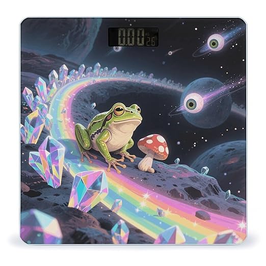 Funny Space Frog Mushroom Weight Scale Cute Bathroom Scale for Body Highly Accurate Digital Weighing Machine for People Compact LCD Display Scales with Sturdy Toughened Glass Scales