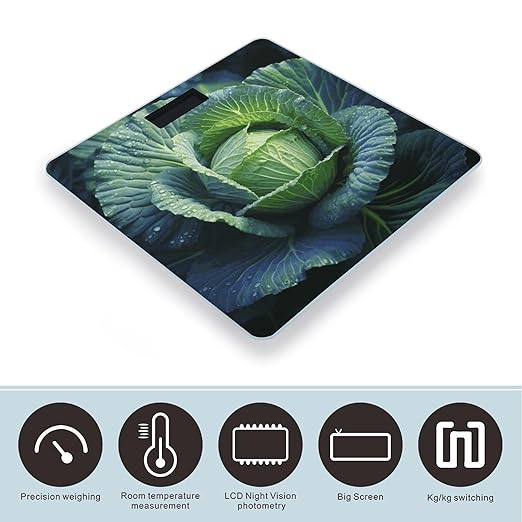 Bright Cabbage Bathroom Scale for Body Weight Bathroom Weighing Scale with Backlit LCD Display Highly Accurate Measures Weight Up to 180kg