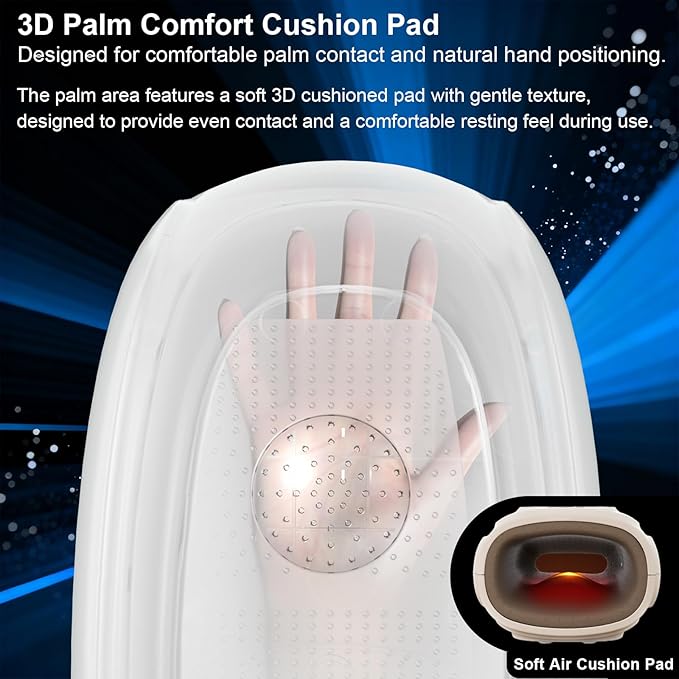 Hand and Wrist Massager with Heat Air Compression and Gentle Vibration 3 Modes 5 Intensities LCD Display Cordless Hand Relaxation Massager for Daily Relaxation (White)
