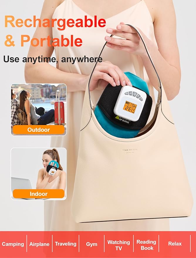 CAMECO Cordless Multi-Purpose Heating Pad with Massage for Muscle Joint Pain Relief 104℉-140℉ &amp 5000mAh Battery Portable Handheld Heated Massager Pad for Neck Face Wrist Hand Leg