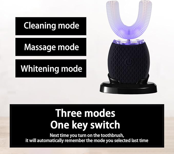 Ultrasonic Toothbrush for Adults - Automatic Electric Toothbrush with Soft Bristles Rechargeable Portable 30'' Automatic Timer Wireless Charging Washable for Travel &amp Home Use (Black)
