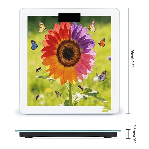 Colorful Sunflower Weight ScaleClear LED Display Bathroom Digital Weighing ScaleTempered Glass Digital Bathroom Scale for Body Weight Capacity Up to 400 Lbs