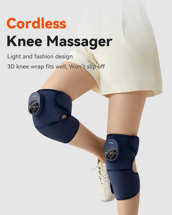 Cordless Knee Massager with Heat Vibration for Pain Relief MAXwarm 3.0[2026 Upgraded]-Electric Heated Knee Brace with 3 Heat Levels and 3 Massage Mode for Men Women(Blue 2-Pack)