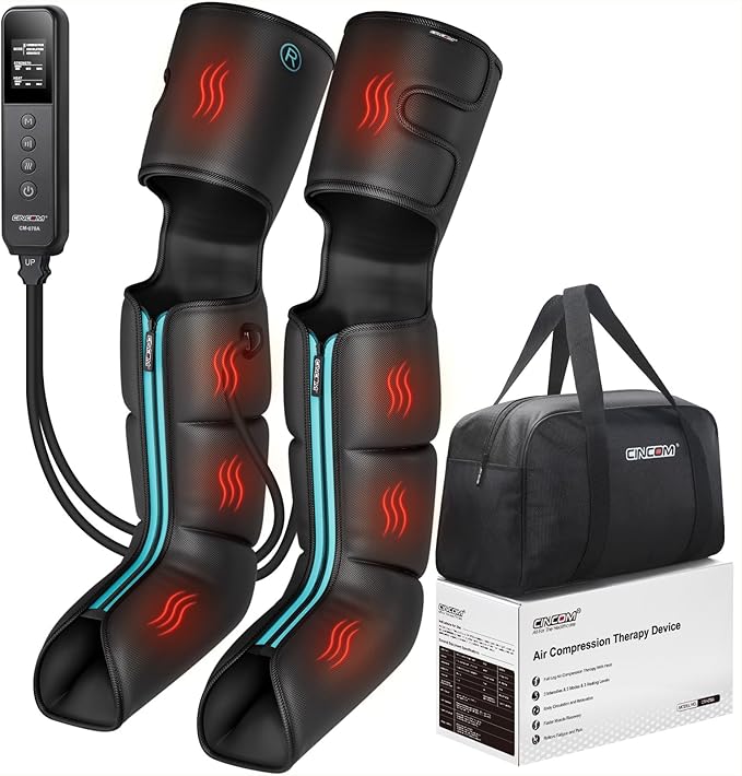 CINCOM Leg Massager with Heat and Compression Air Compression Boots for Leg Calf &amp Foot Recovery Edema Relief