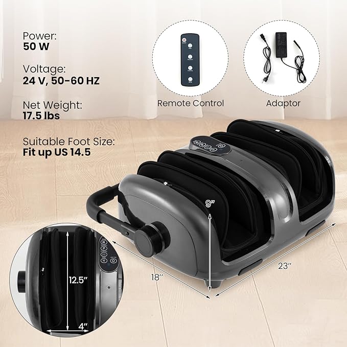 ARLIME Foot Massager with Heat Deep Kneading Shiatsu Feet Massager Machine with Compression Muscle Arm Relaxation Gifts for Elder Men Women (Grey)
