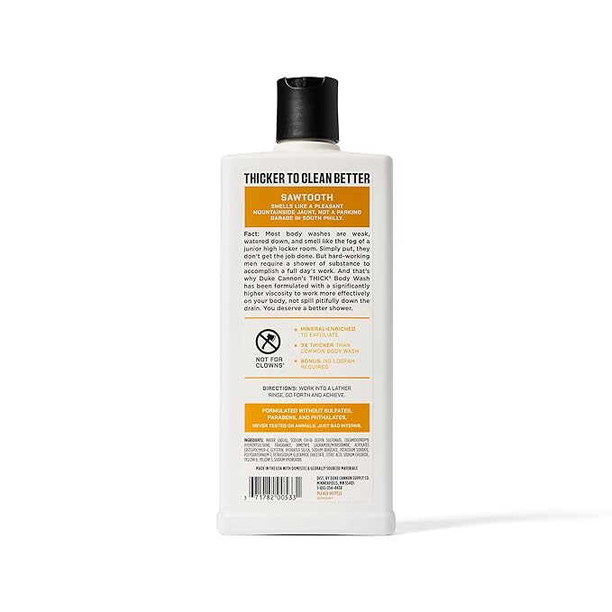Duke Cannon THICK Body Wash for Men – Sawtooth Alpine Air &amp Cedarwood Scent 3X Thicker Formula Mineral-Enriched Exfoliation Sulfate &amp Paraben Free 18 oz (Pack of 3)
