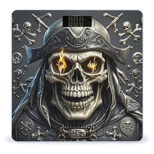 Pirate Skull Scale for Body Weight Highly Accurate Digital Bathroom Body Scale Digital Bathroom Scales for People Anti-Slip Large LCD Display Smart Scales