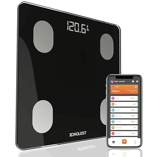 KONQUEST Smart Scale for Body Weight Digital Bathroom Scale BMI Weighing Bluetooth Body Fat Scale Body Composition Monitor Health Analyzer with Smartphone App 400 lbs - Black