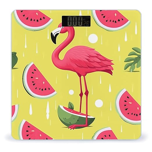 Pink Flamingo and Watermelon Scale for Body Weight Highly Accurate Digital Bathroom Body Scale Digital Bathroom Scales for People Anti-Slip Large LCD Display Smart Scales