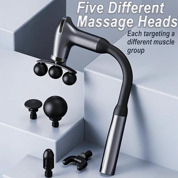 Massage Gun with Upgraded Extension Handle Massage Gun Deep Tissue - Back Massager for Pain Relief Deep Tissue Muscles/Neck/Shoulders/Waist/Legs Massager 5 Replaceable Heads &amp 9 Speed Levels