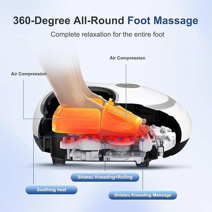 Foot Massager with Heat Shiatsu Feet Massage Machine Deep Kneading Relief for Plantar Fasciitis Air Compression 3 Heat Levels Relax for Home Office Use Gifts for Women Mom Dad White Mothers Day Gifts