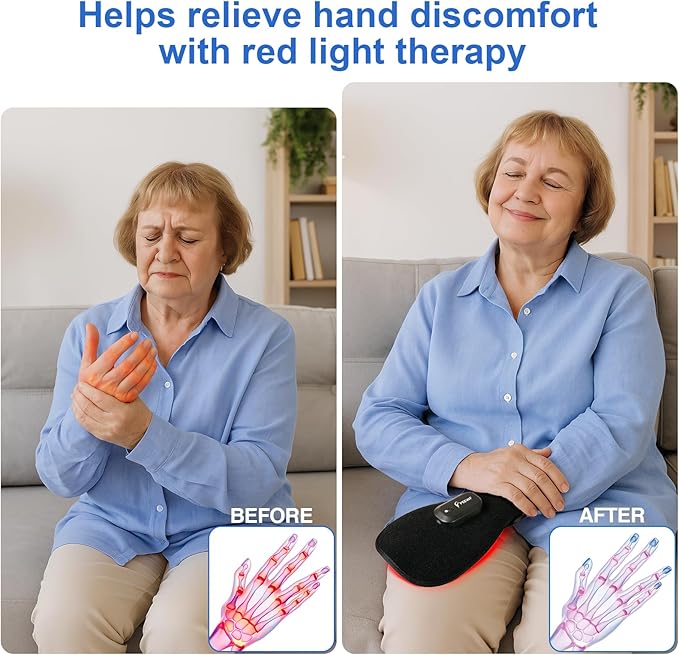 Wireless Red &amp Near-Infrared Light Therapy Glove for Hands – Arthritis Sore Muscles Relief | 30 Red &amp Near-Infrared LEDs + Built-in Gentle Heating Wires | Breathable | Auto 20-Min Shut-Off