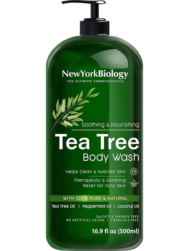 New York Biology Tea Tree Body Wash with Tea Tree Shampoo and Conditioner Set – Helps Itchy Skin Conditions &amp Body Odor - Deep Cleanser – Relief for Dandruff and Itchy Scalp – 16.9 fl. Oz