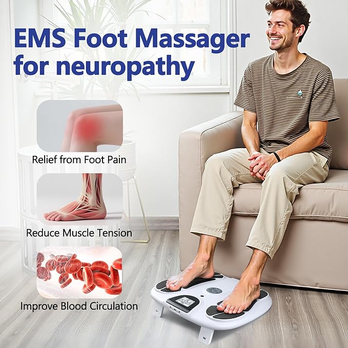 Electric Foot Massager for Neuropathy - Rechargeable EMS Foot Health Plate Machine with TENS Unit Muscle Stimulator for Plantar Fasciitis Pain Relief 15 Modes for Office Home Use Gift for Mom Dad
