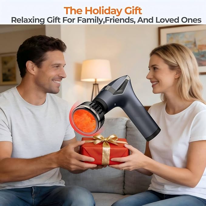 3-in-1 Detachable Deep Tissue Massage Gun with Heat &amp Extension Handle Percussion Muscle Massager for Arms Shoulders BackWaist Portable &amp Quiet for Home Gym &amp Office 12 Adjustable S