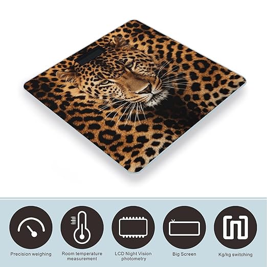 Depict A Leopard Scale for Body Weight Sturdy Tempered Glass Weighing Scales with LCD Display Accurate Digital Bathroom Scale Convenient Body Fat Smart Scales 400lb