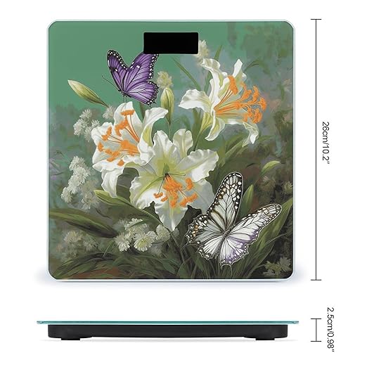 Lilies and Butterfly Smart Scale for Body Weight Accurate Bathroom Scale with LED Display Digital Weight Scales Weighing Machine High Precision Scales for Bath Home