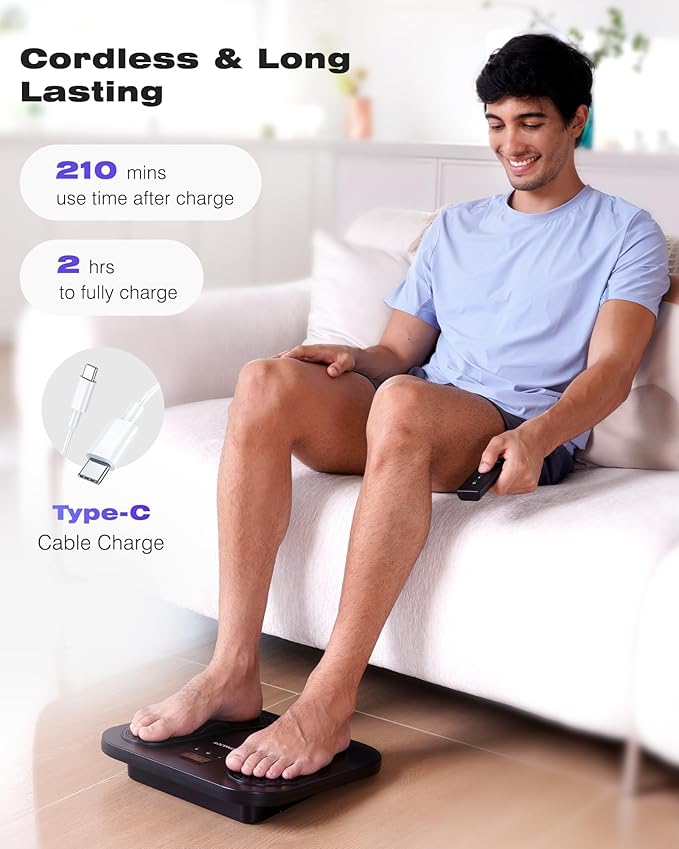 KINGJOY Foot Massager for Neuropathy Rechargeable EMS TENS Foot Stimulator with 10 Modes 20 Intensities for Circulation Plantar Fasciitis &amp Swelling Pain Relief Gifts for Women Men-Black