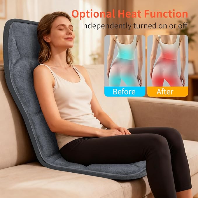 Back Massager Cushion with Heat - 9 Vibration Motors 9 Massage Modes &amp 9 Intensity Levels 4-Zone Full Back Massage 3 Heat Settings &amp Timer Ideal for Back Pain Relief Home &amp Office Use Gift