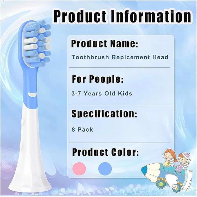Kids Replacement Toothbrush Heads Compatible with Phillips HX6032/94HX6320HX6340HX6321HX6330HX6331 Compact Toothbrush Heads Replacement Brush Heads for 3-7 Years Old Kids