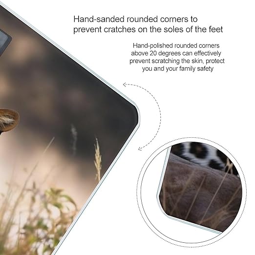 African Animal Leopard Scale for Body Weight Safe Rounded Corners Tempered Glass Digital Bathroom Scale LED Display 400lb Capacity Weight Scales with High Precision Sensors