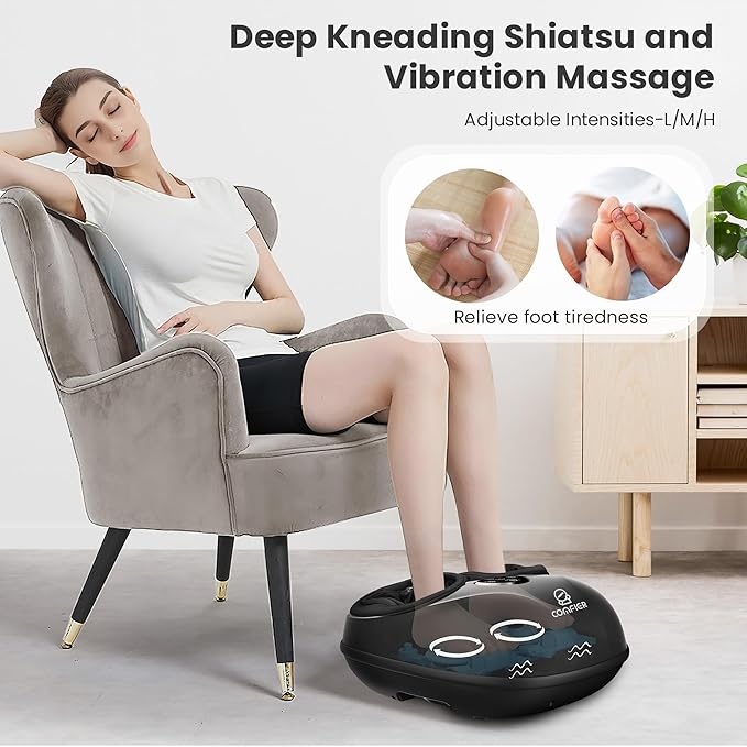 COMFIER Shiatsu Foot Massager with Heat for Neuropathy Plantar Fasciitis Heated Electric Foot Massagers Feet Massager for Home Office Up to Men Size 13 Christmas Gifts for Men Women