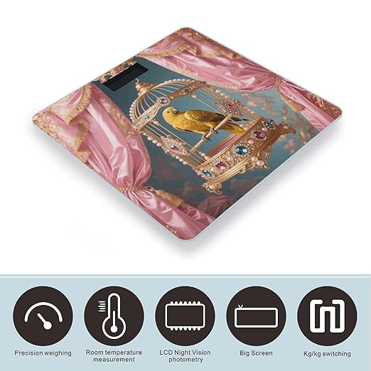 Golden Parrot in Cage Weight Scale Large Digital Bathroom Scales with Bright LED Display Non Slip Digital Scale and Step On Fashion Weighing Machine for Body