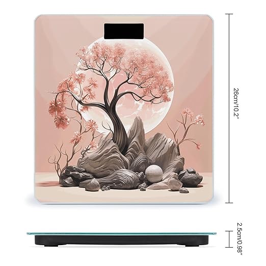 Peach Tree Plant Scale for Body Weight Anti-Slip Digital Bathroom Scale Sturdy Toughened Glass Weighing Scales High Precision Safe Rounded Corners Smart Scales