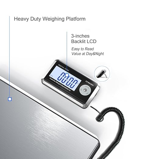 Shipping Scales 440lbs x 1.76oz Stainless Steel Large PlatformSmall BusinessSuperlight High Accurate Postal Scales for Shipping PackagesPost OfficesLuggage Scale Battery and Adapter
