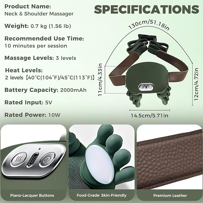Shoulder &amp Neck Massager with Heat 4D Bionic Heated Neck Massager with Fingers Simulates a Real Palm Massage for Comfort 3 Intensity Levels + 2 Heat Settings Relax Muscle Tension