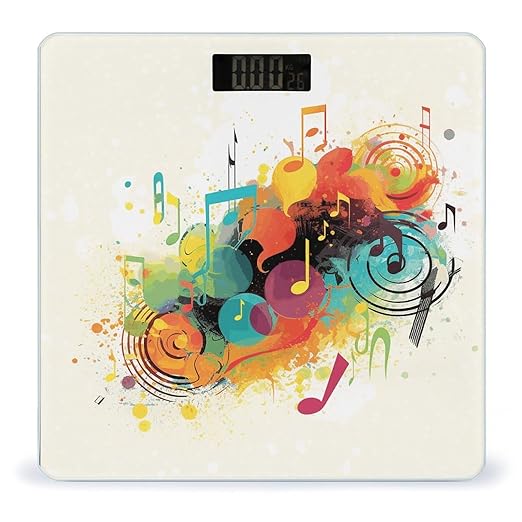 Abstract Music Themed Weight Scale Large Bathroom Scales Digital Weight with Bright LED Display Non Slip Automatic Weighing Scale Fashion Weighing Machine for Body