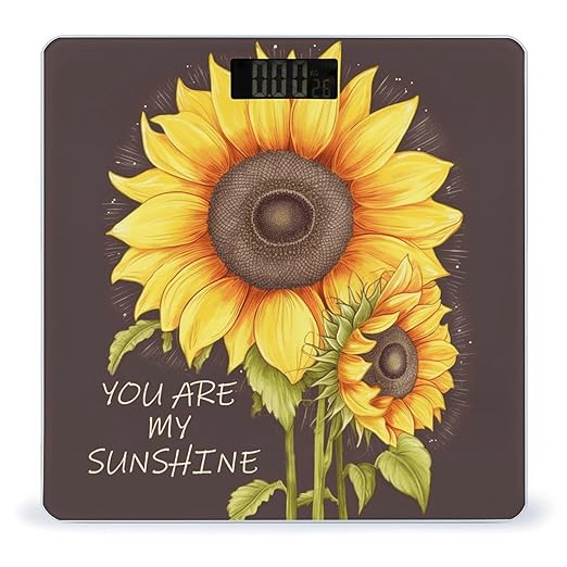 You are My Sunshine Sunflower Bathroom Scale Large LCD Backlight Display Digital Scale Rounded Corners Body Scales Automatic Power On/Off Bathroom Scales for Home Bedrooms