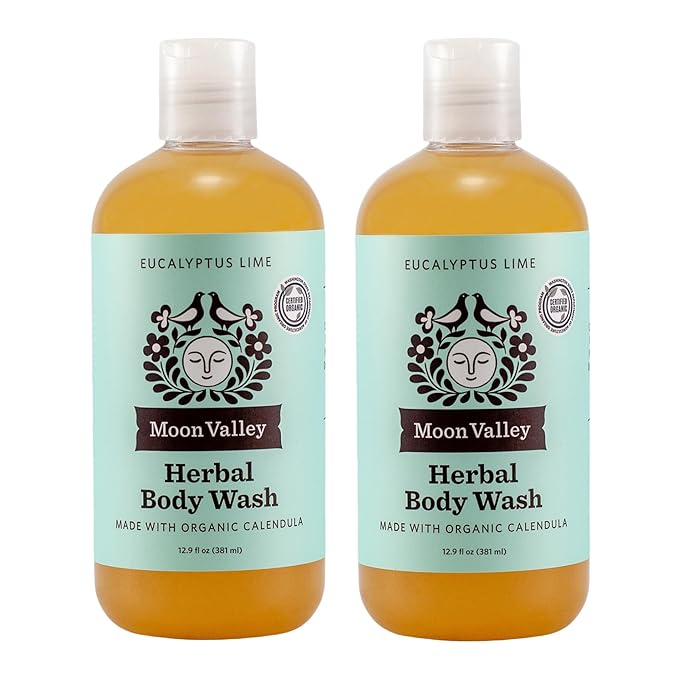 Herbal Body Wash Eucalyptus Lime by Moon Valley All Natural Ingredients No Parabens Vegan Moisturizing Essential Oils Two Pack