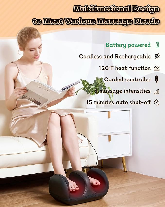 Foot Massager Shiatsu Foot Massager with Heat Rechargeable Calf Massager Massage Calf Deep Kneading Massage for Home and Office Gifts for Women Men Dad Mom