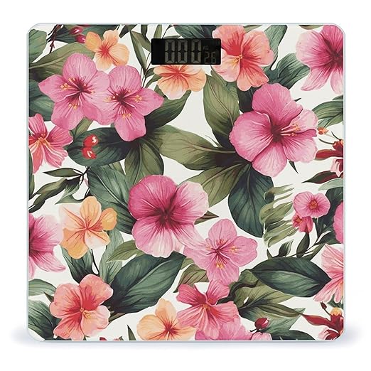 Hawaiian Flower Print Smart Scale for Body Weight Accurate Bathroom Scale with LED Display Digital Weight Scales Weighing Machine High Precision Scales for Bath Home
