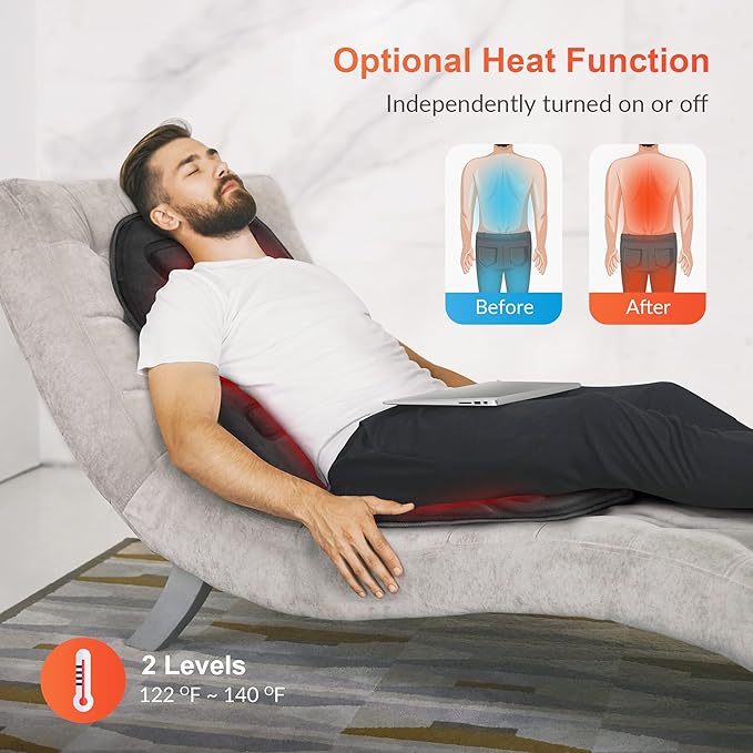 COMFIER Back Massager with Heat App Control Vibration Massage Seat Cushion 10 Motors &amp 3 Heat Levels Chair Massager Pad Gifts for MomDad Home Office UseBlack