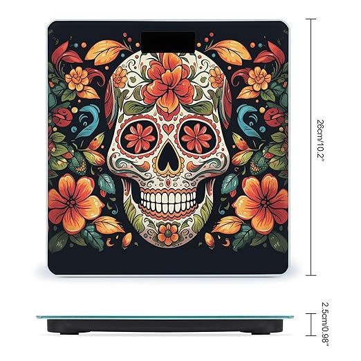 Colorful Sugar Skull Bathroom Scale Ultra-Bright Liquid Crystal Screen Weight Scale Accurate Bathroom Body Scales for Body Weight Bathroom Pet Home Bedroom Gift-Giving