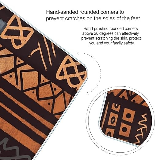 African Mud Cloth Tribal Scale for Body Weight High Precision Digital Weight Scales with LCD Display Anti-Slip Sturdy Slim Tempered Glass Bathroom Scale for Home Use