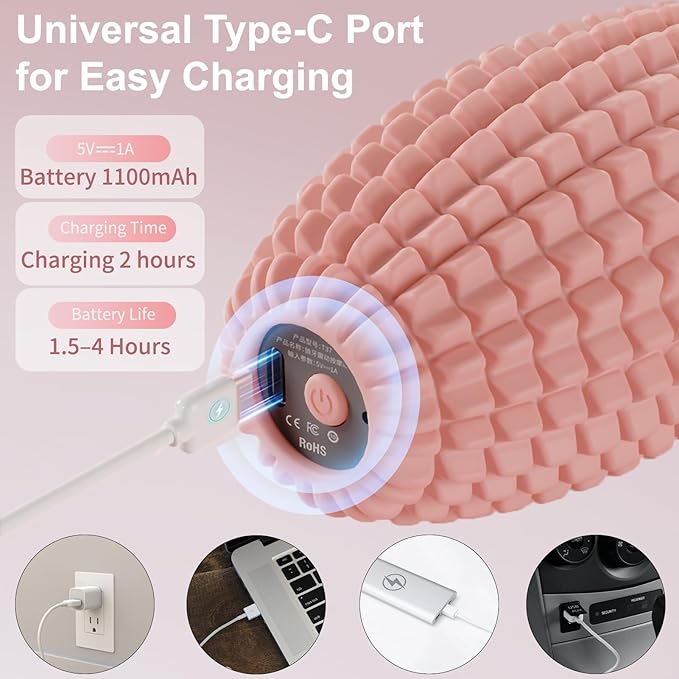 Vibrating Massage Ball for Plantar Fasciitis &amp Myofascial Release Silicone Muscle Roller for Back Neck Foot and Leg Portable Trigger Point Massage Tool 3 Vibration Modes (Pink)