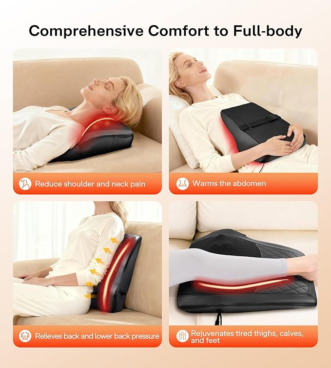 ALLJOY Back Massager with Heat Electric Shiatsu Massage Pillow with LCD Display 4 Modes &amp 3 Intensities Deep Tissue Kneading for Lower Back Neck Shoulder Leg Ideal Gifts for Men Women