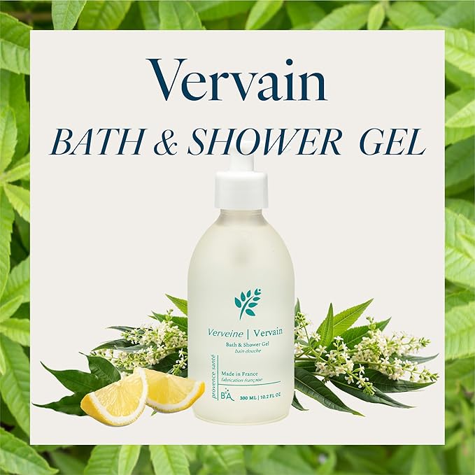 Provence Sante Cleansing Bath &amp Shower Gel - Moisturizing Almond Oil Body Wash for Dry Skin - Nourishing Lemon Vervain Scent - Made in France - 10.2 Oz
