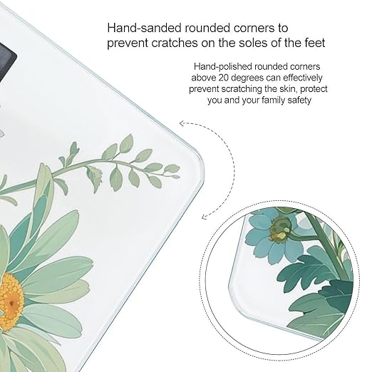 Mint Green Watercolor Daisy Scale for Body Weight Digital Bathroom Scale Toughened Glass High Precision Scales for Body Weight with Large LCD Backlight Display Weight Scales