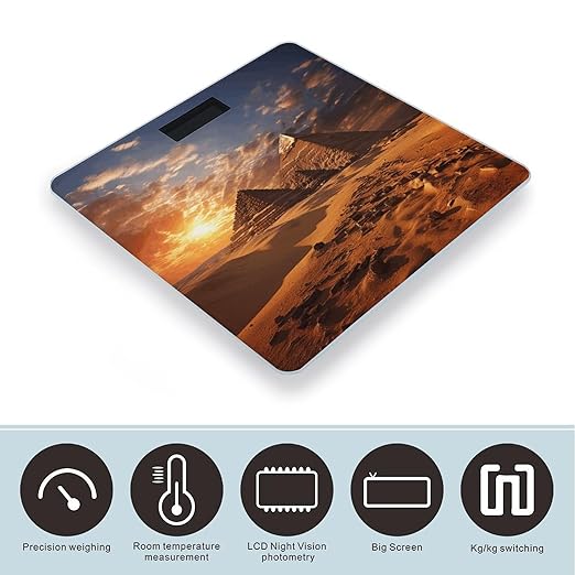 Egyptian Pyramids Scale for Body Weight Highly Accurate Digital Bathroom Scale Sturdy Tempered Glass Weighing Scales with LCD Display Fashion Body Fat Smart Scales 400lb